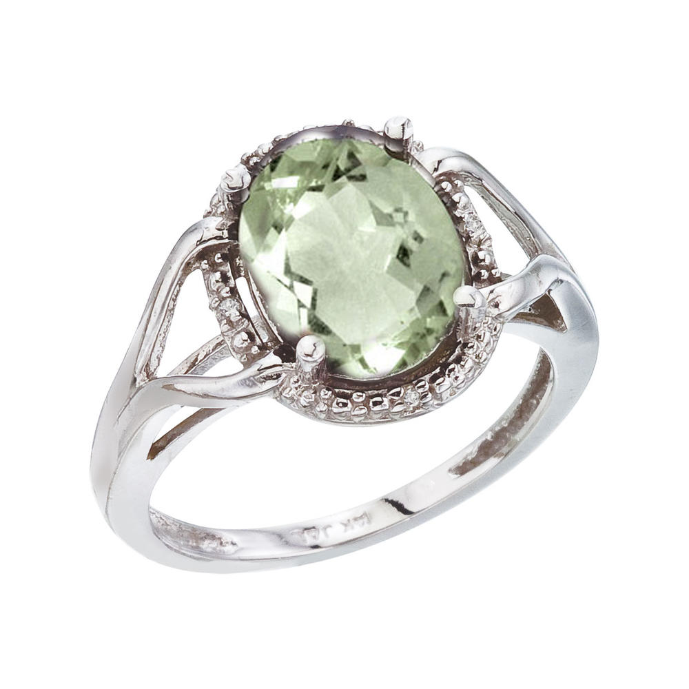Direct-Jewelry 14K White Gold 10x8 Oval Green Amethyst and Diamond Rope Ring