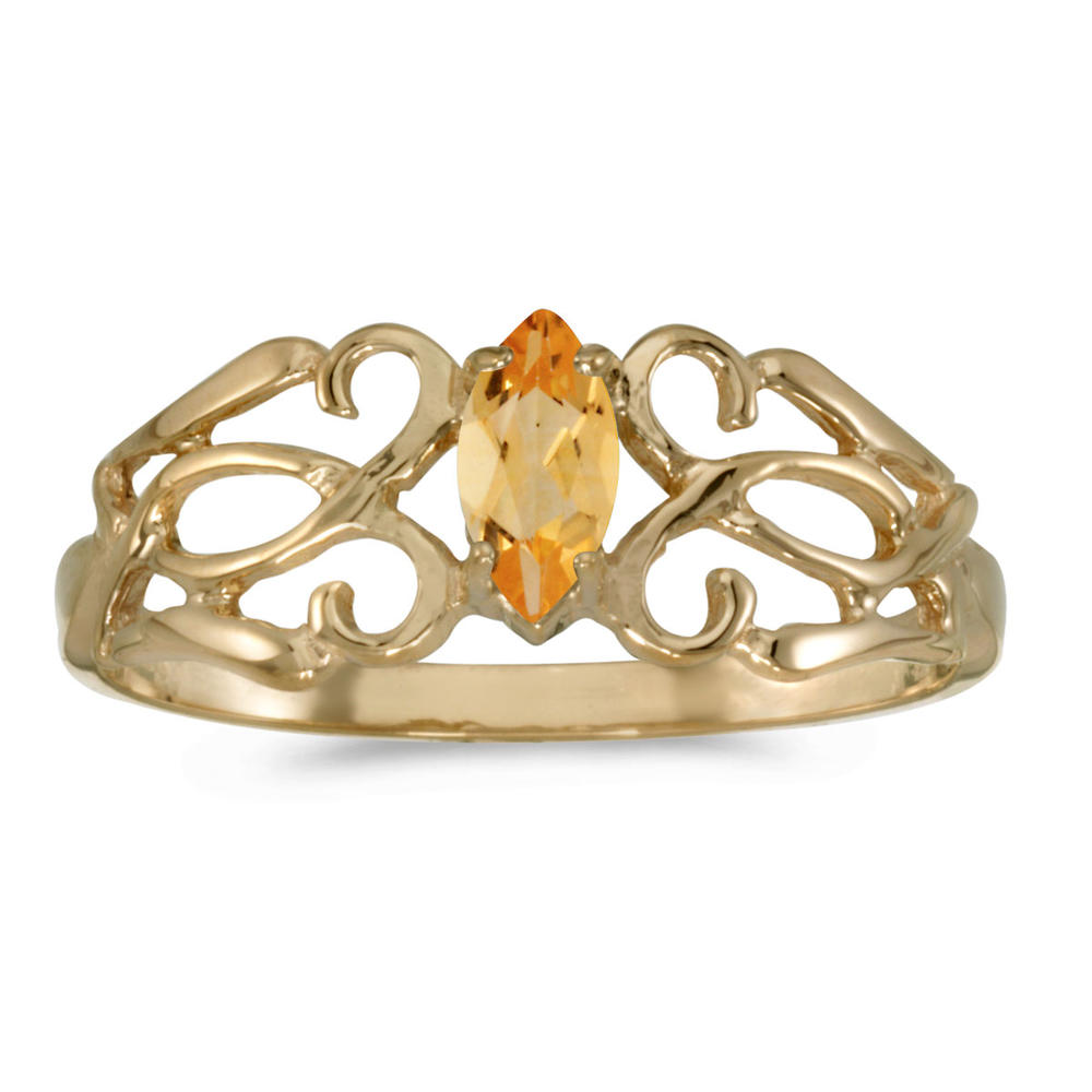 Direct-Jewelry 10k Yellow Gold Marquise Citrine Filagree Ring