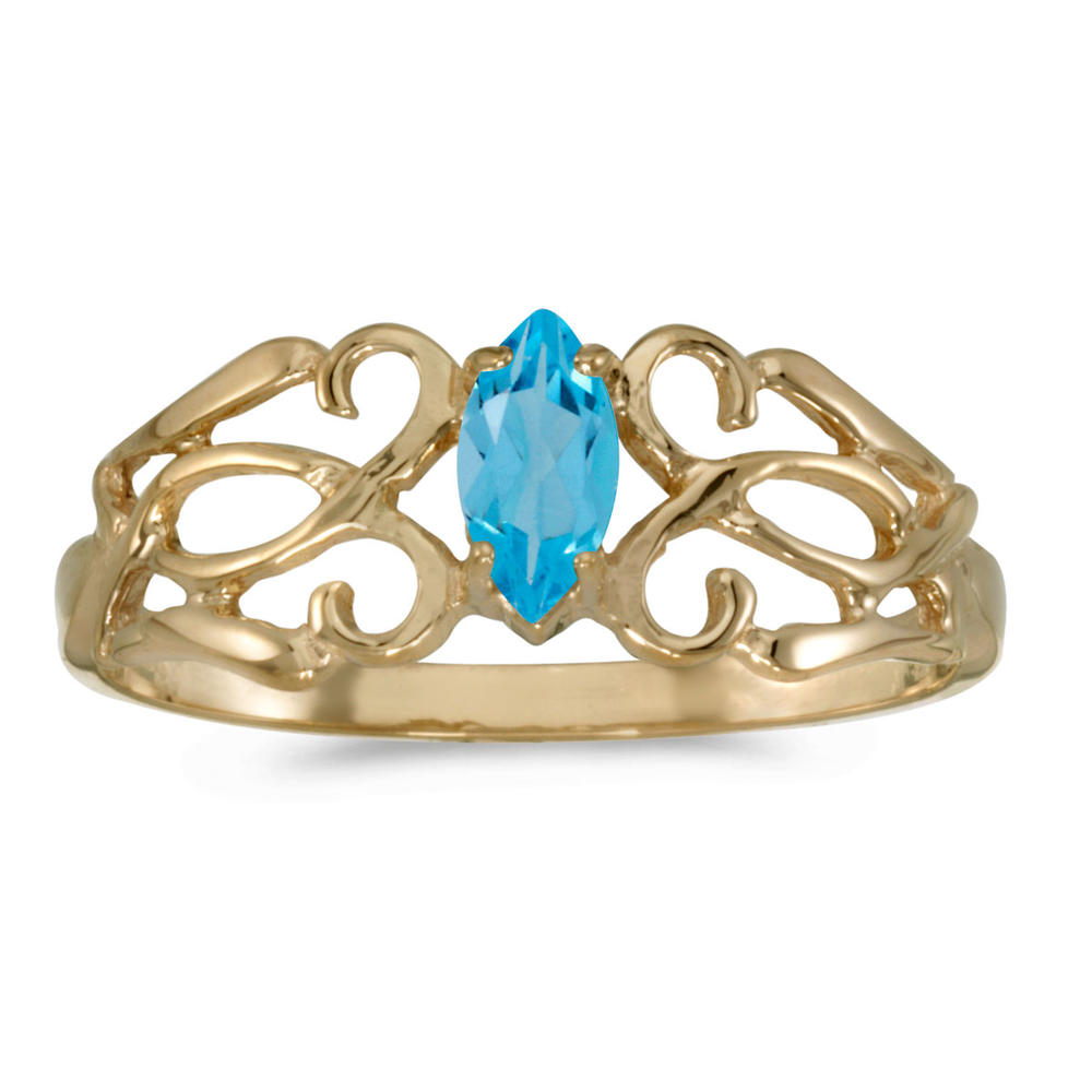 Direct-Jewelry 10k Yellow Gold Marquise Blue Topaz Filagree Ring