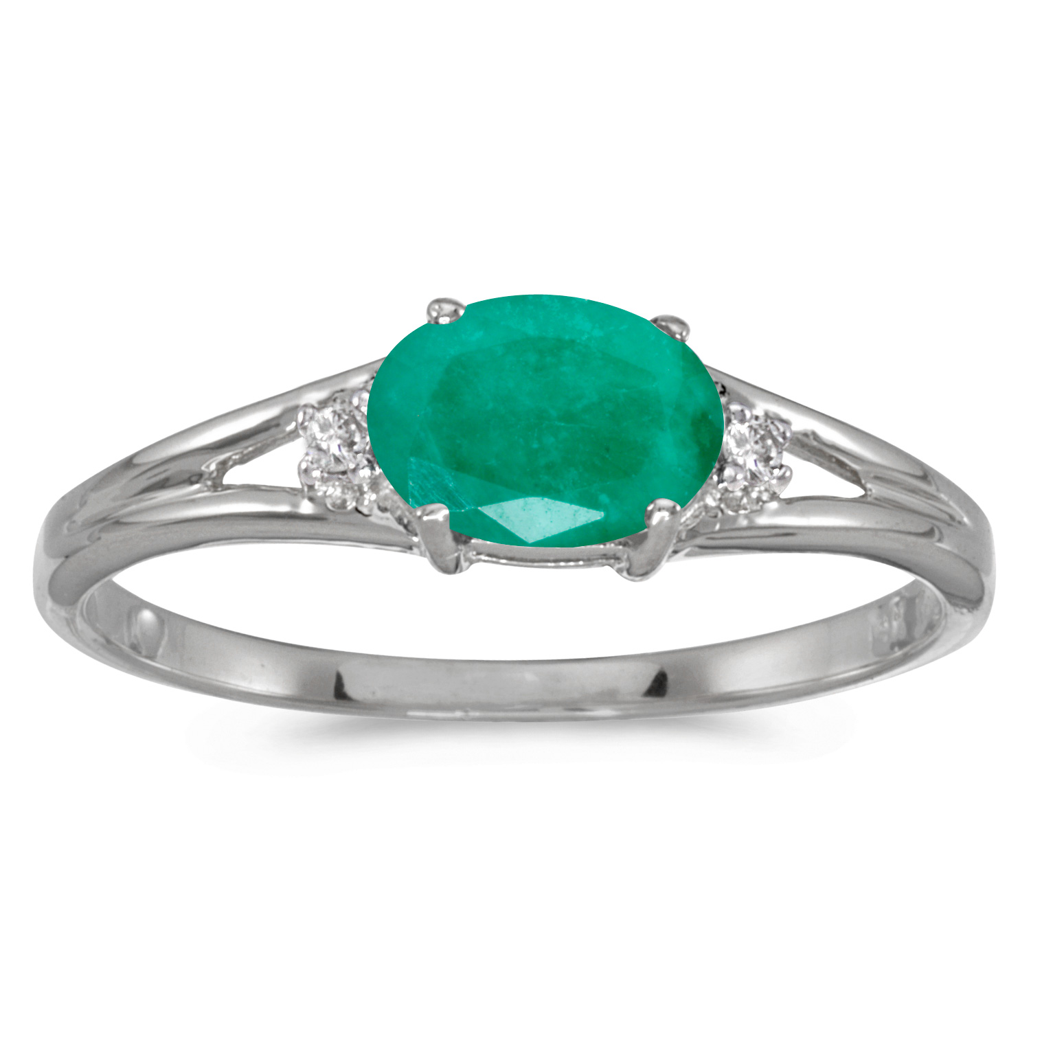 Direct-Jewelry 14k White Gold Oval Emerald And Diamond Ring