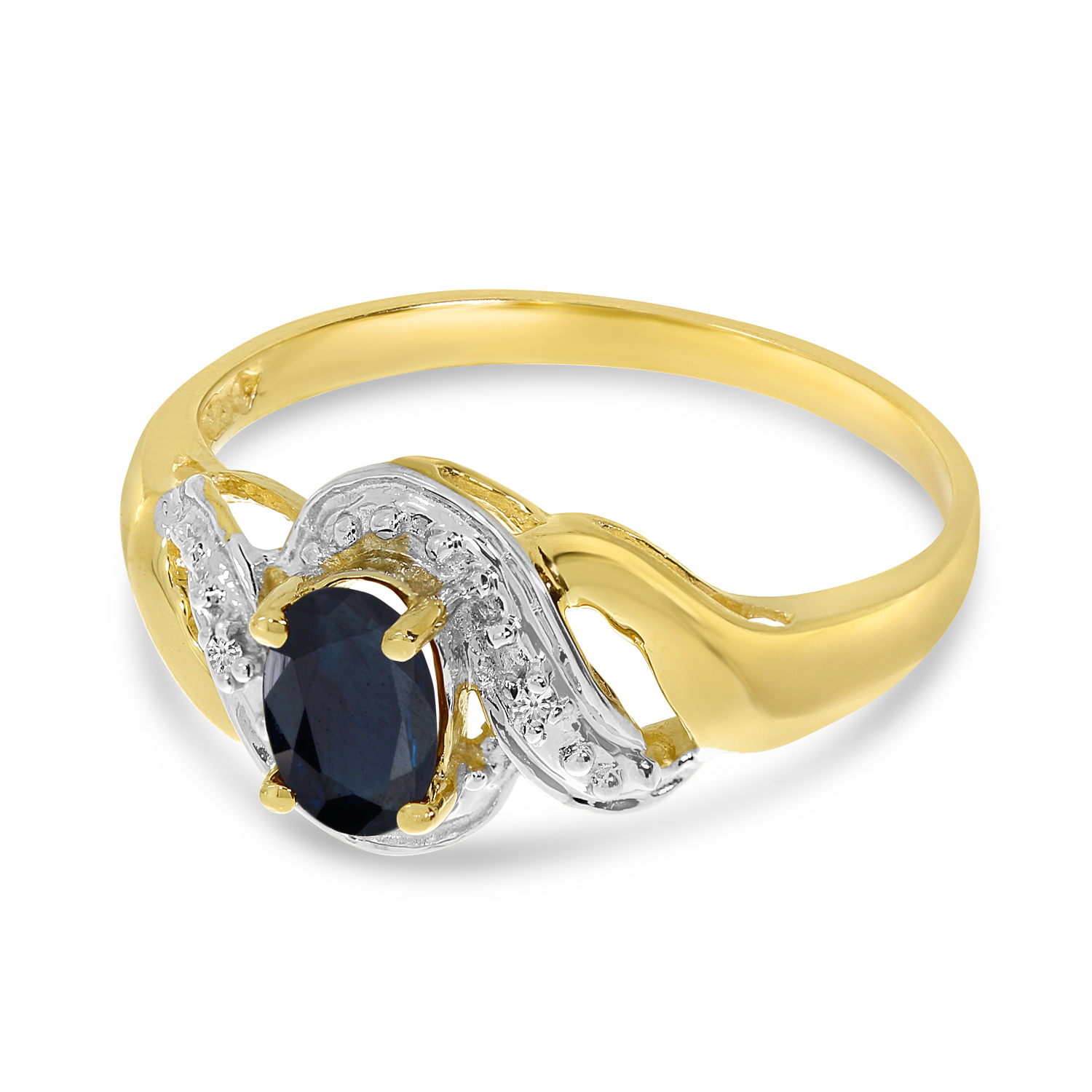 Direct-Jewelry 10k Yellow Gold Oval Sapphire And Diamond Swirl Ring
