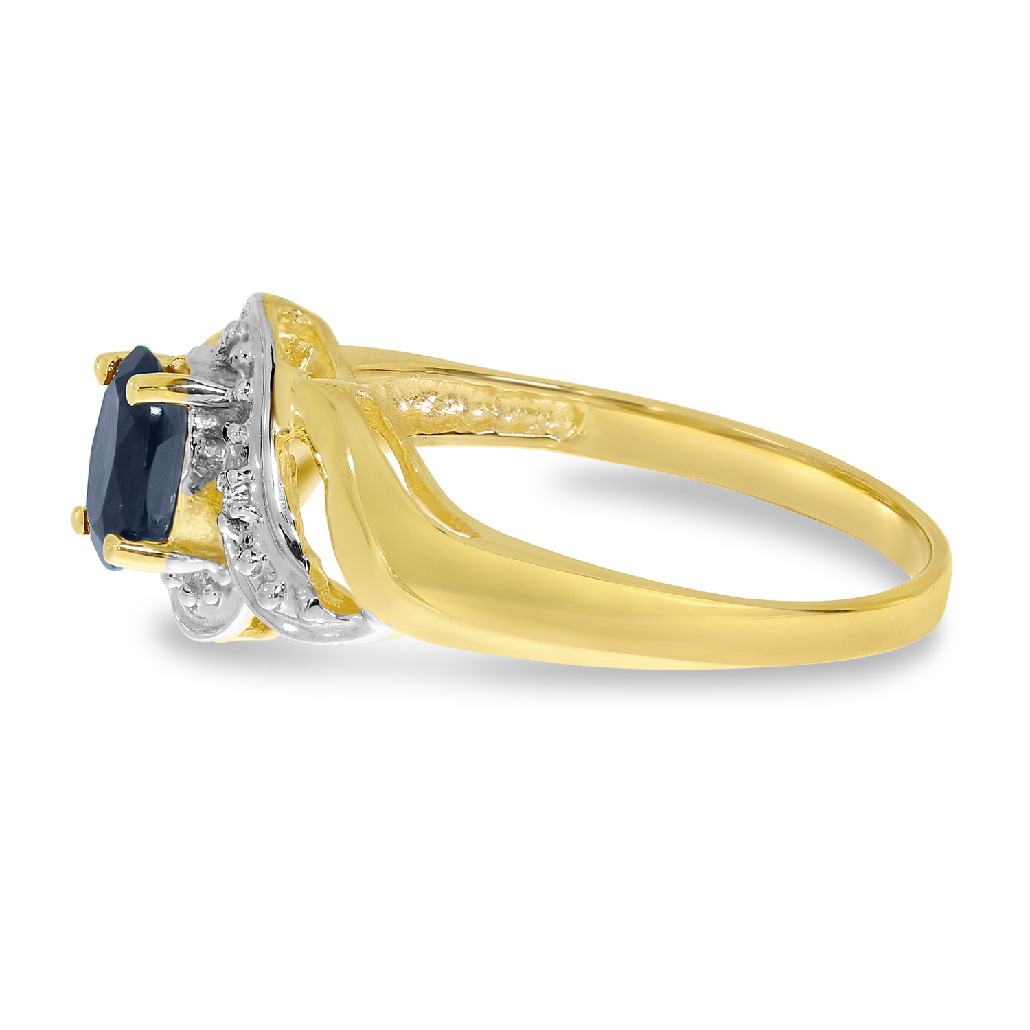 Direct-Jewelry 10k Yellow Gold Oval Sapphire And Diamond Swirl Ring