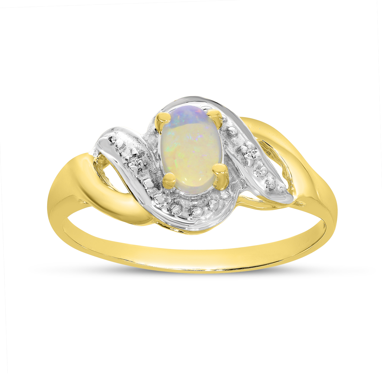 Direct-Jewelry 10k Yellow Gold Oval Opal And Diamond Swirl Ring