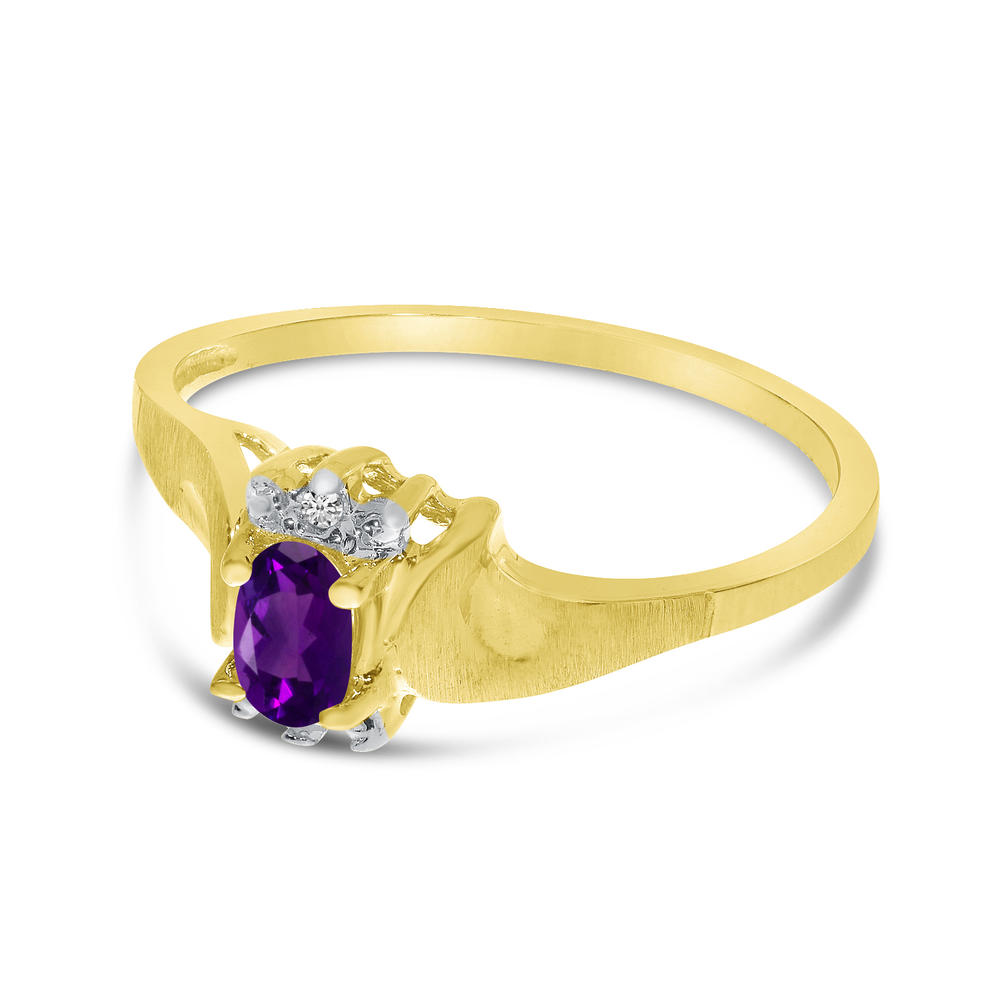 Direct-Jewelry 14k Yellow Gold Oval Amethyst And Diamond Satin Finish Ring