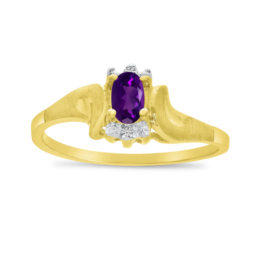 Direct-Jewelry 14k Yellow Gold Oval Amethyst And Diamond Satin Finish Ring