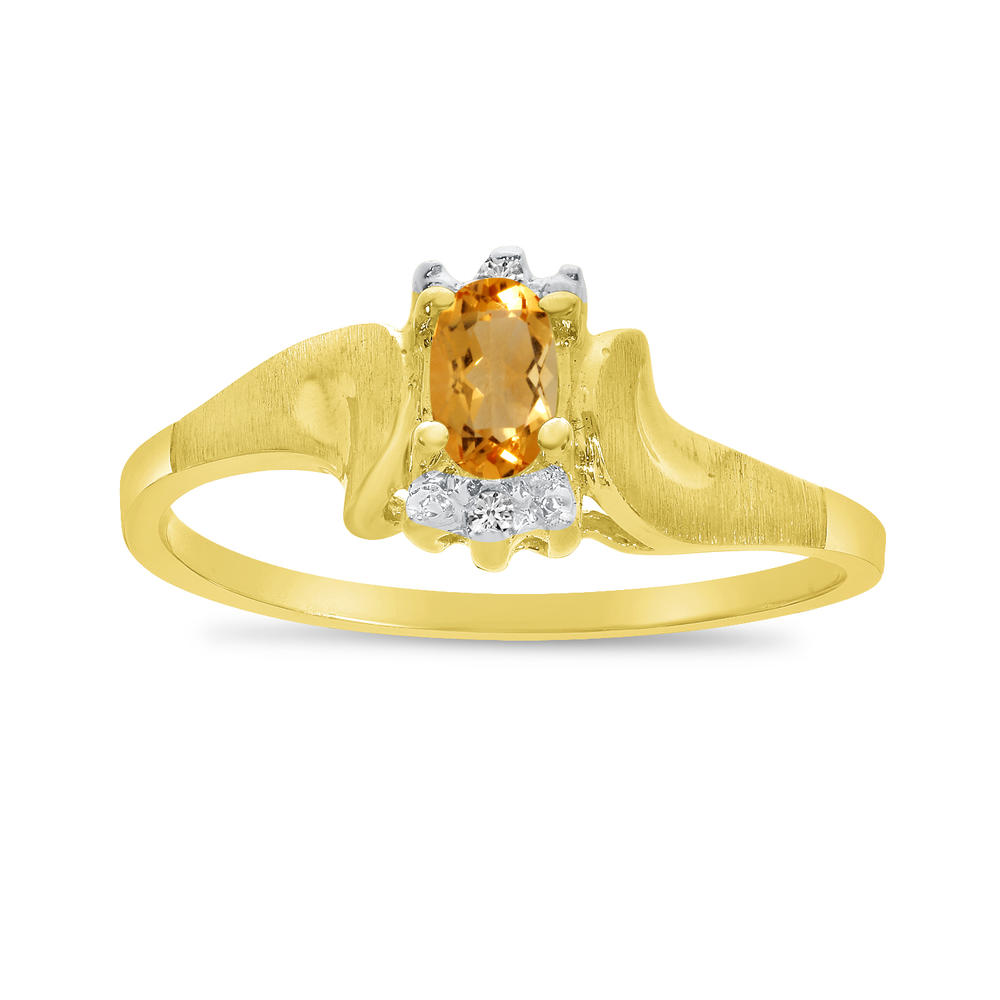 Direct-Jewelry 14k Yellow Gold Oval Citrine And Diamond Satin Finish Ring
