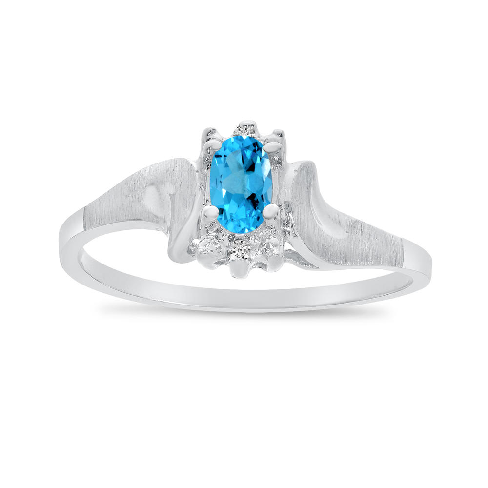 Direct-Jewelry 10k White Gold Oval Blue Topaz And Diamond Satin Finish Ring