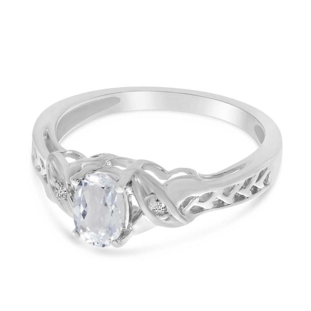 Direct-Jewelry 10k White Gold Oval White Topaz And Diamond Ring