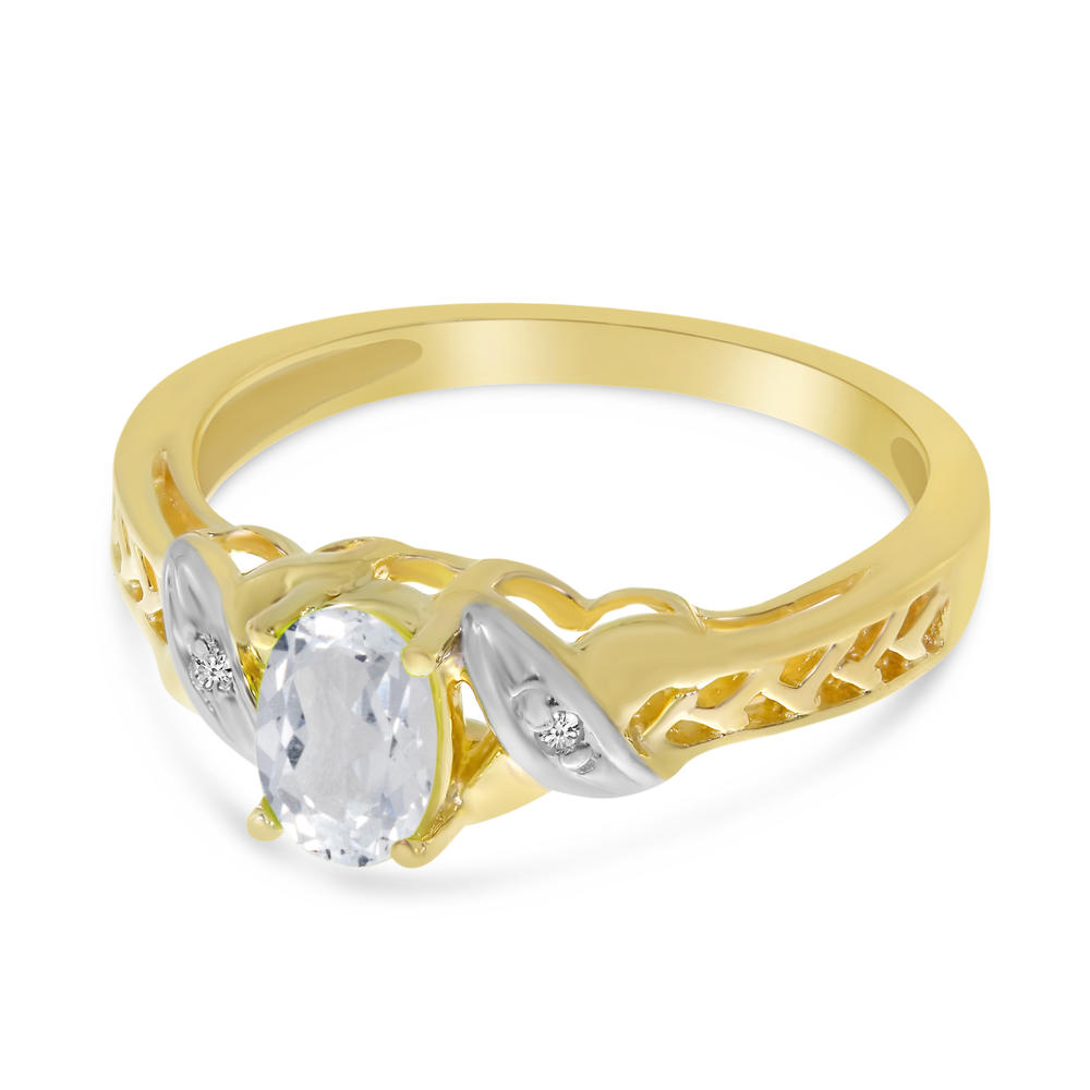 Direct-Jewelry 10k Yellow Gold Oval White Topaz And Diamond Ring