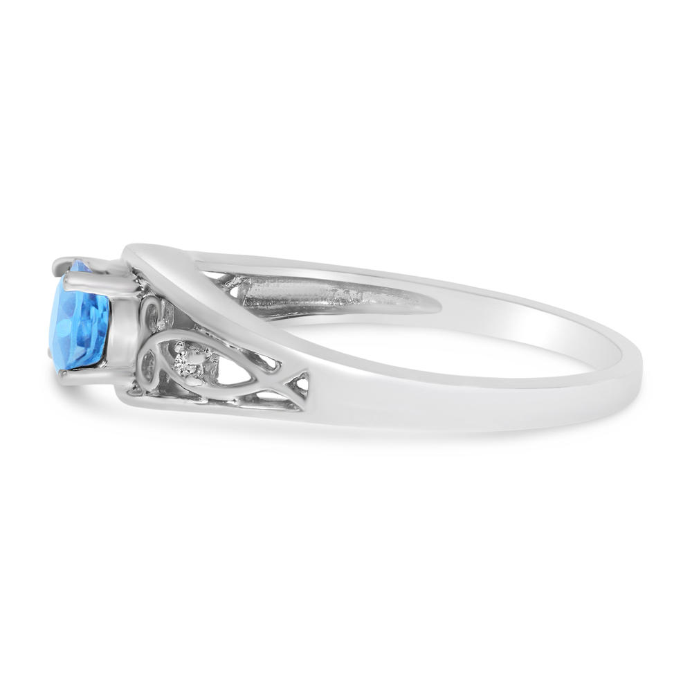 Direct-Jewelry 10k White Gold Round Blue Topaz And Diamond Ring