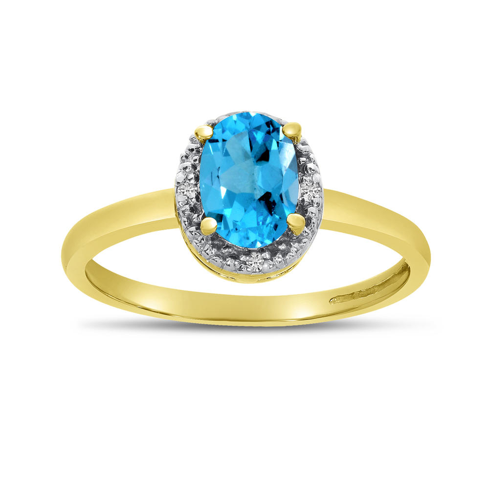 Direct-Jewelry 14k Yellow Gold Oval Blue Topaz And Diamond Ring
