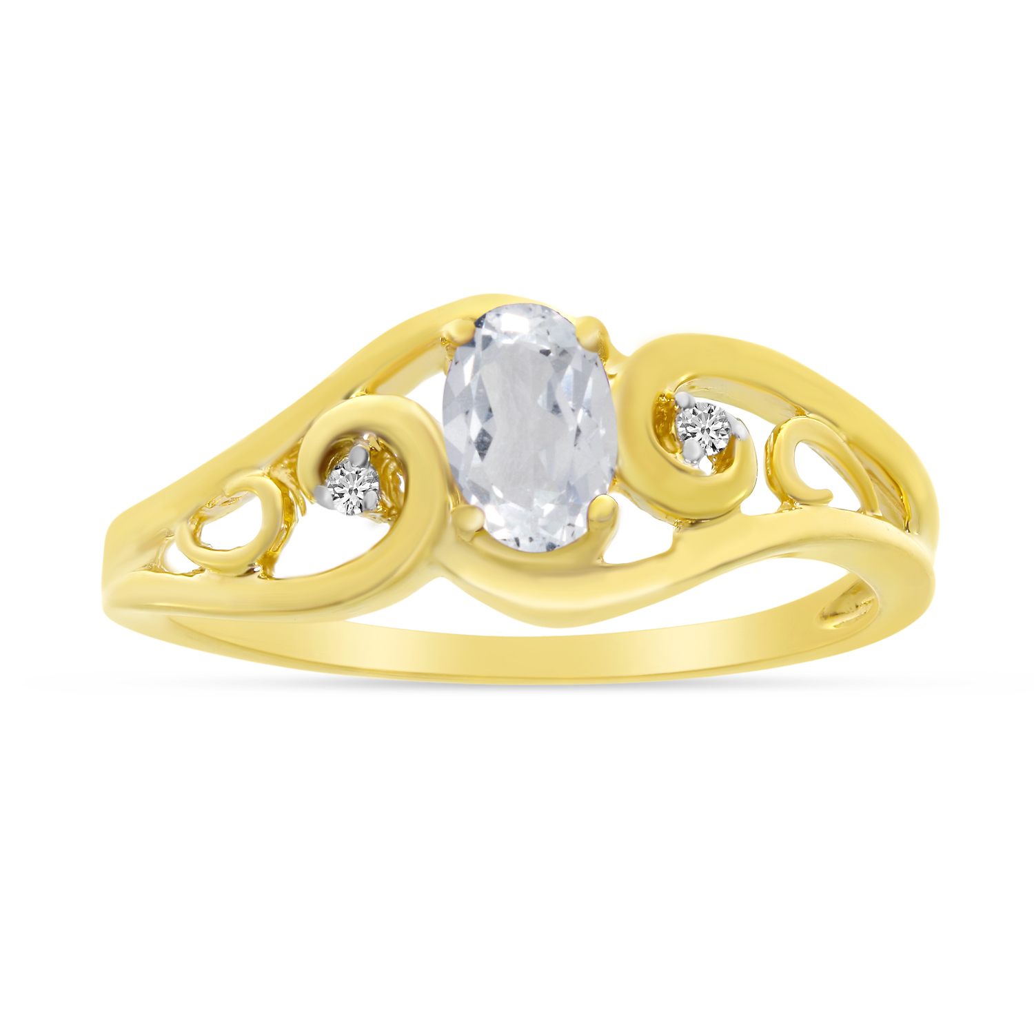 Direct-Jewelry 14k Yellow Gold Oval White Topaz And Diamond Ring