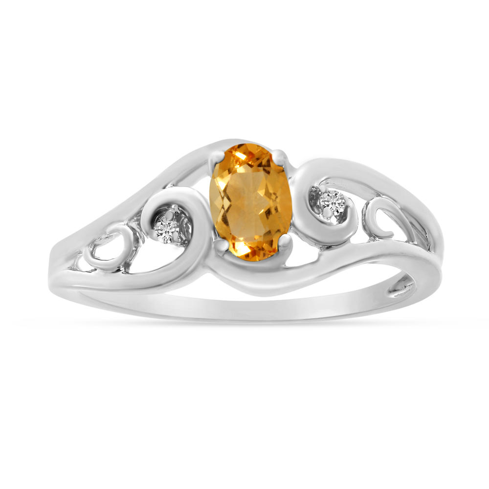 Direct-Jewelry 10k White Gold Oval Citrine And Diamond Ring