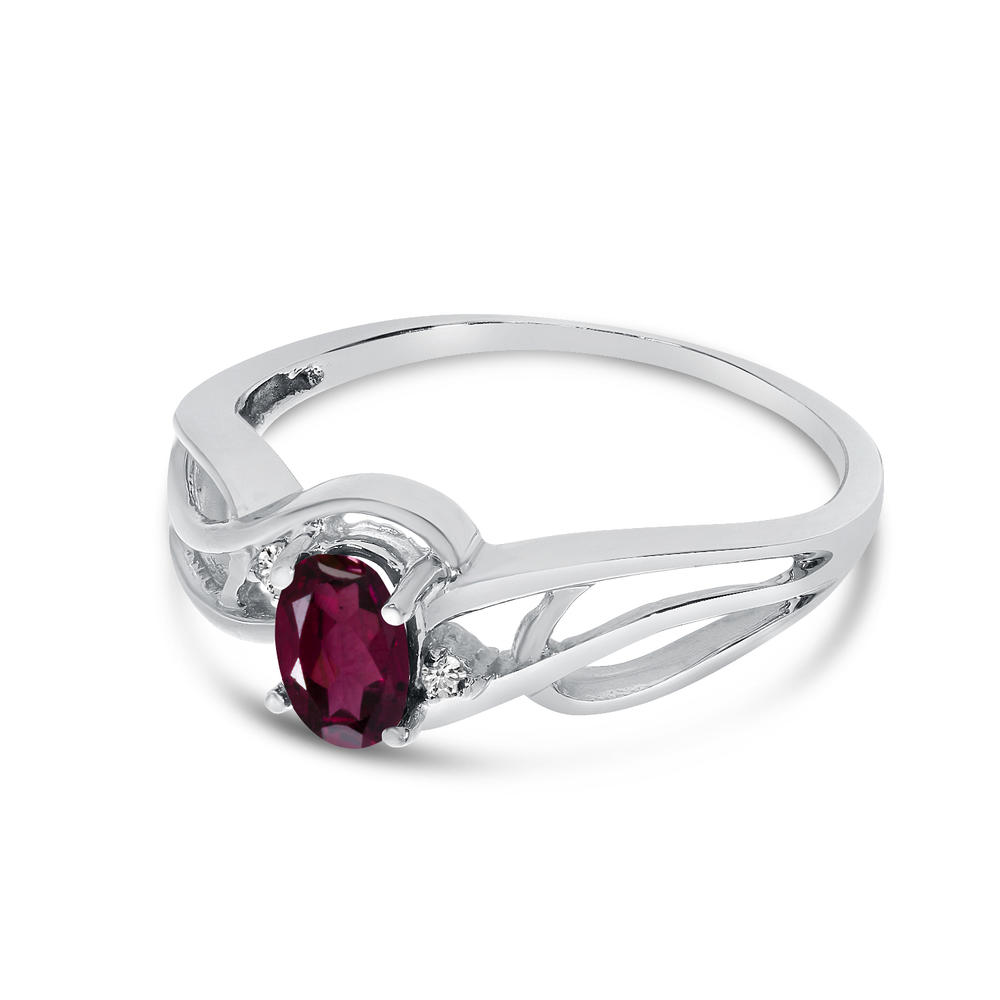 DIRECT-JEWELRY DON'T FORGET THE DASH 14k White Gold Oval Rhodolite Garnet And Diamond Curve Ring