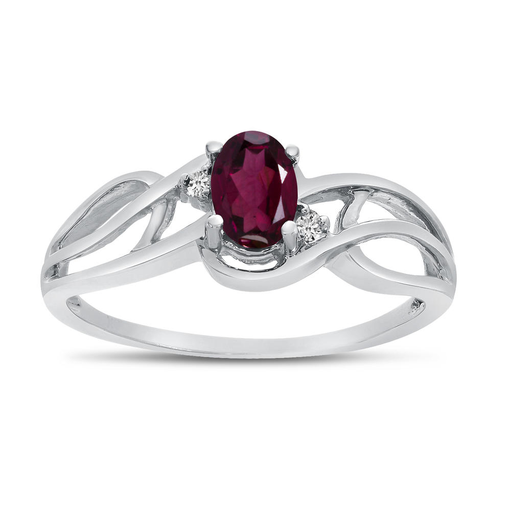 DIRECT-JEWELRY DON'T FORGET THE DASH 14k White Gold Oval Rhodolite Garnet And Diamond Curve Ring