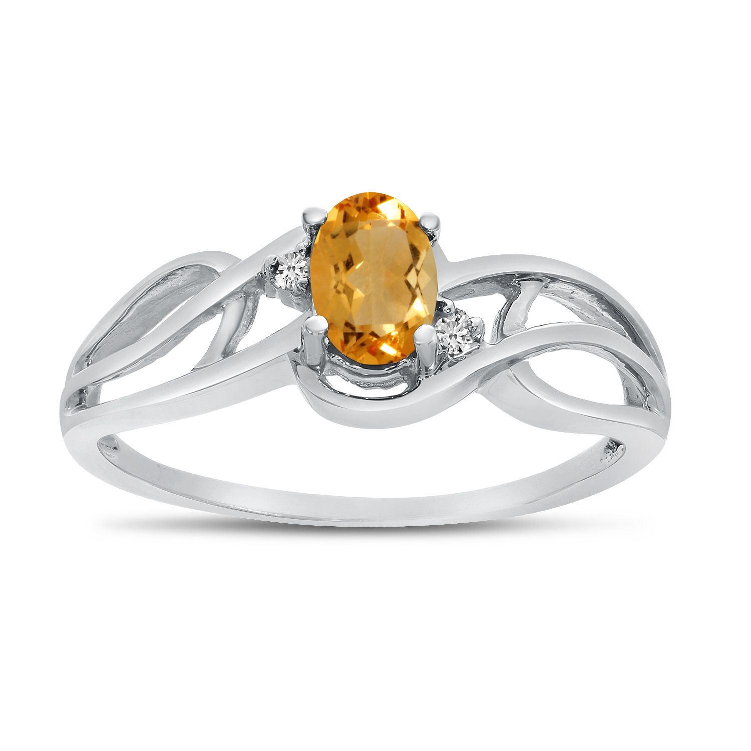 Direct-Jewelry 14k White Gold Oval Citrine And Diamond Curve Ring