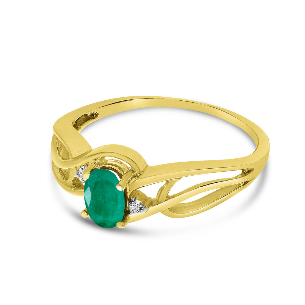 Direct-Jewelry 10k Yellow Gold Oval Emerald And Diamond Curve Ring