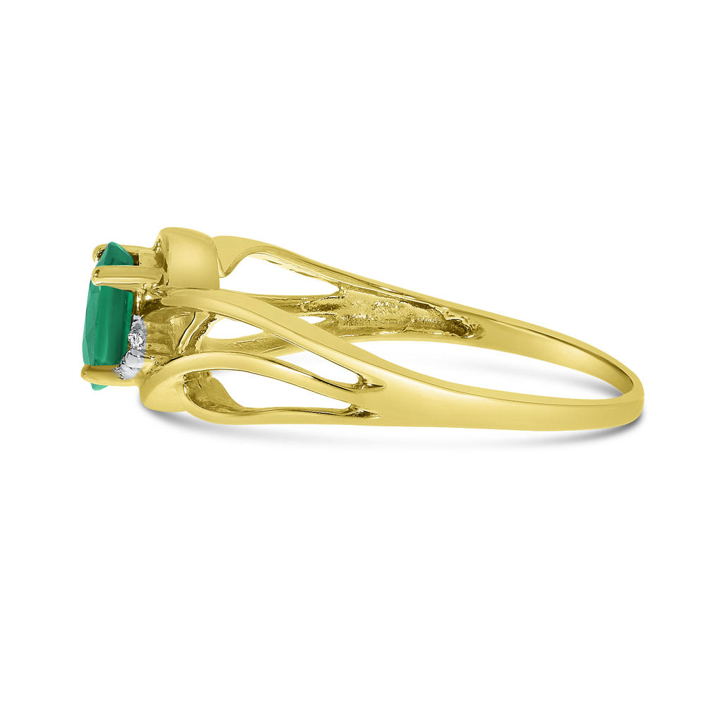 Direct-Jewelry 10k Yellow Gold Oval Emerald And Diamond Curve Ring