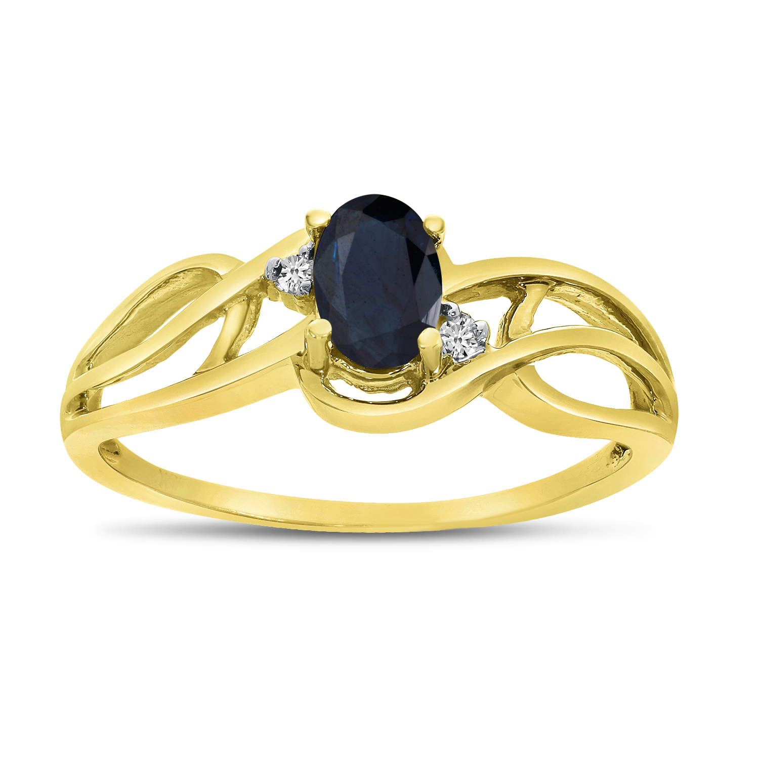 Direct-Jewelry 10k Yellow Gold Oval Sapphire And Diamond Curve Ring
