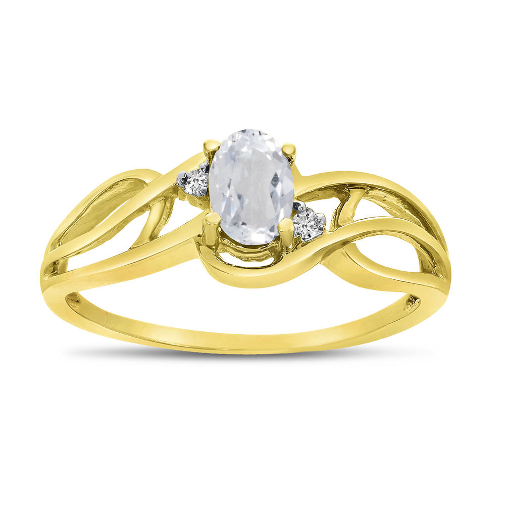 Direct-Jewelry 10k Yellow Gold Oval White Topaz And Diamond Curve Ring