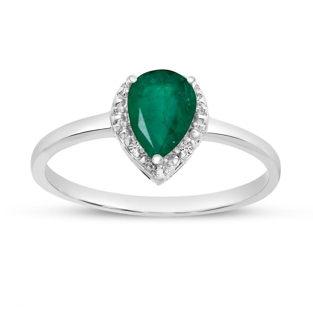 Direct-Jewelry 14k White Gold Pear Emerald And Diamond Ring