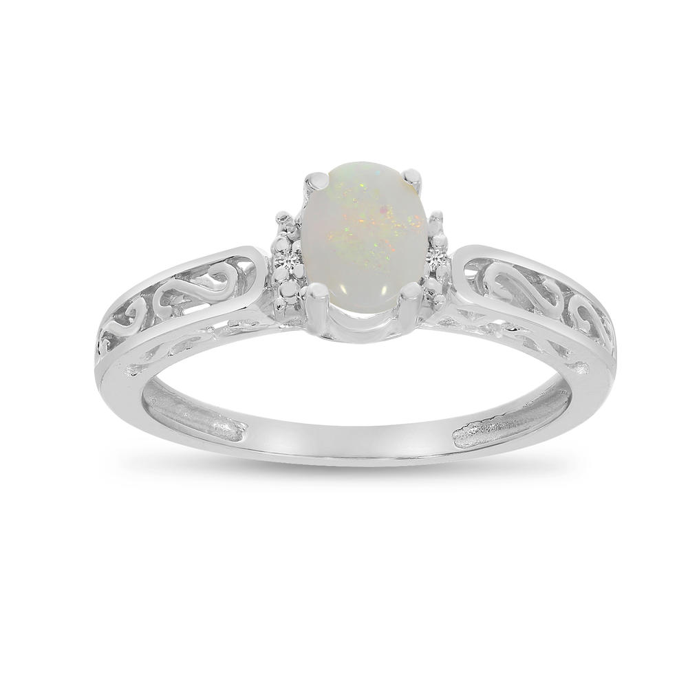 Direct-Jewelry 10k White Gold Oval Opal And Diamond Ring