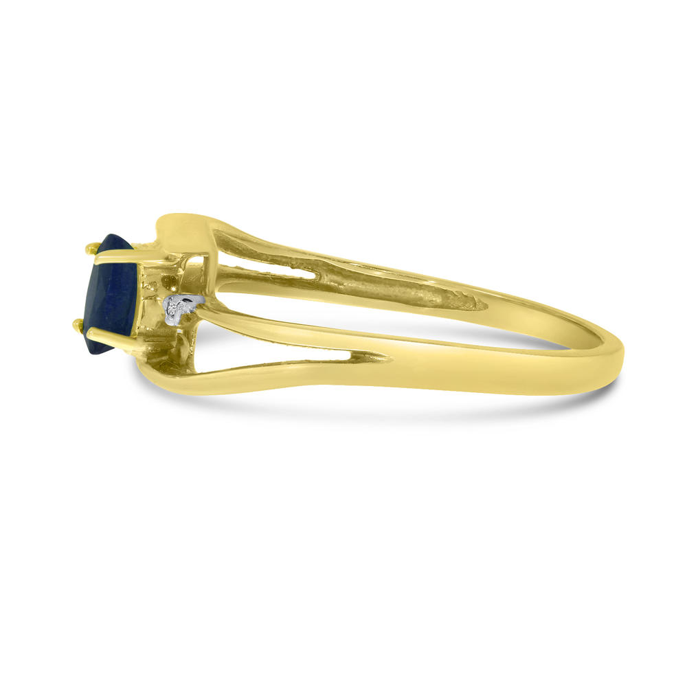 Direct-Jewelry 10k Yellow Gold Oval Sapphire And Diamond Wave Ring