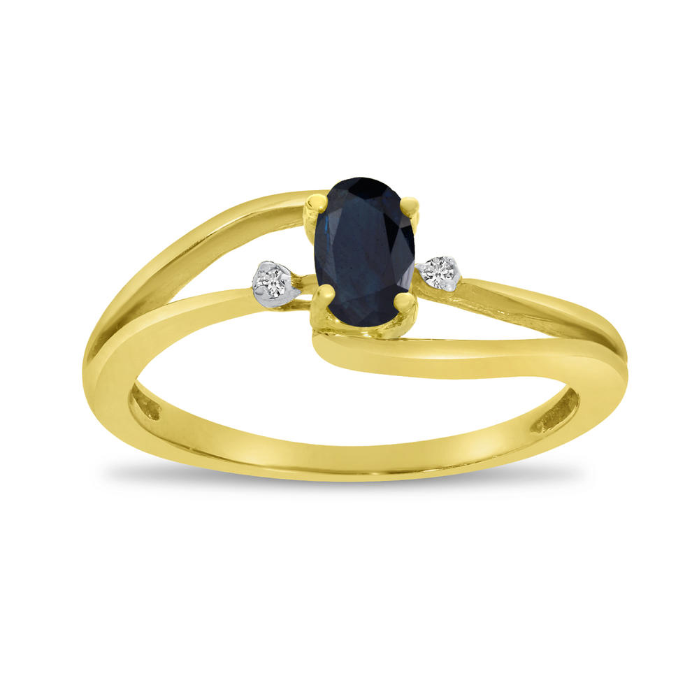 Direct-Jewelry 10k Yellow Gold Oval Sapphire And Diamond Wave Ring