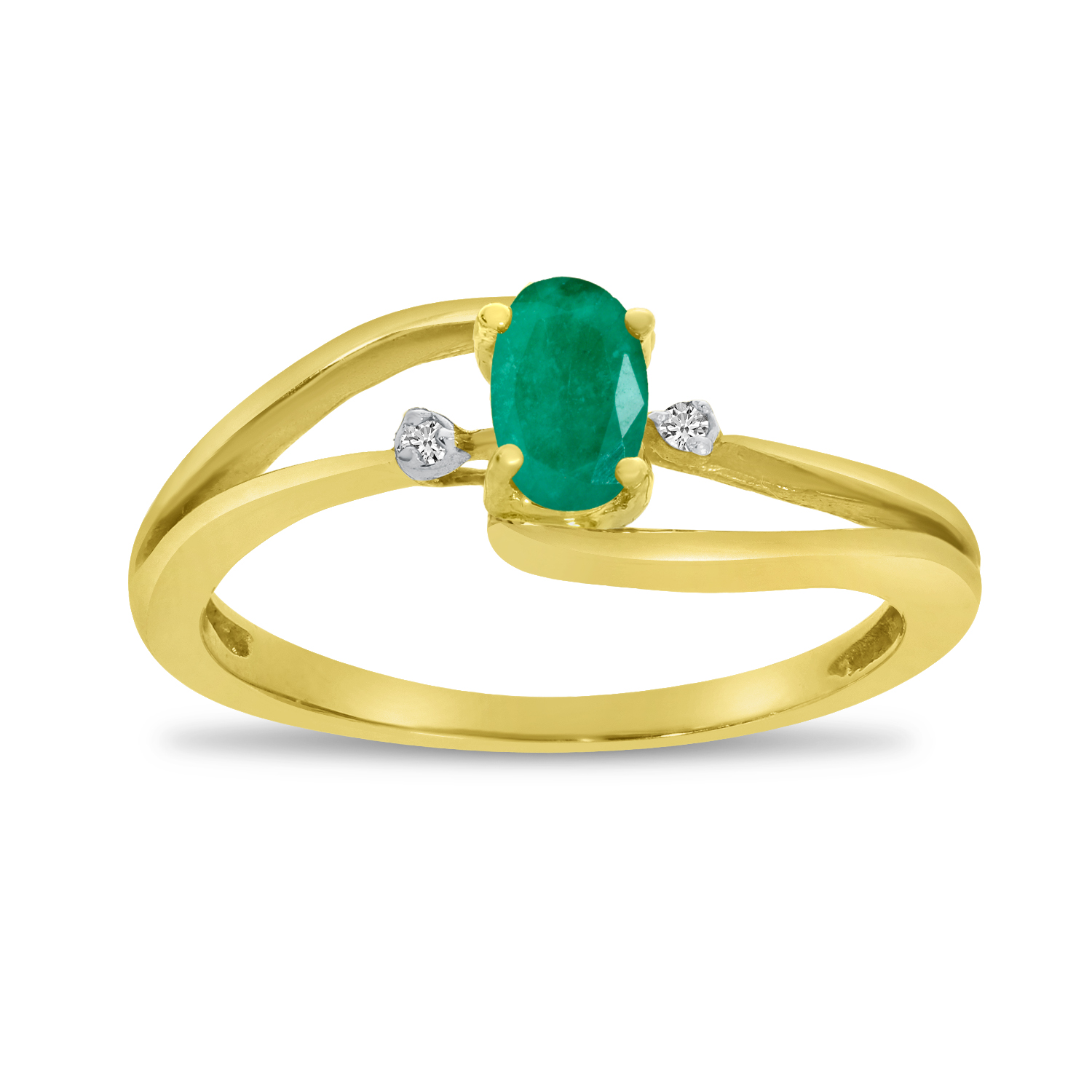 Direct-Jewelry 14k Yellow Gold Oval Emerald And Diamond Wave Ring