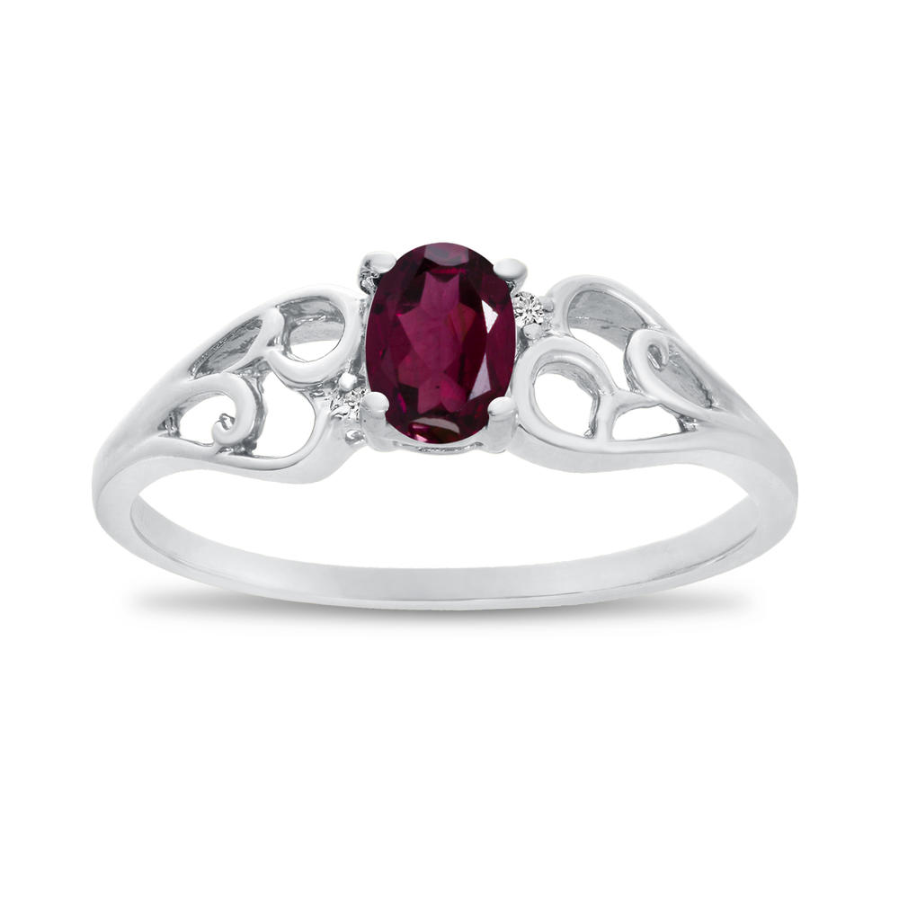 DIRECT-JEWELRY DON'T FORGET THE DASH 10k White Gold Oval Rhodolite Garnet And Diamond Ring