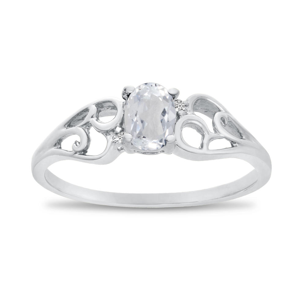Direct-Jewelry 14k White Gold Oval White Topaz And Diamond Ring