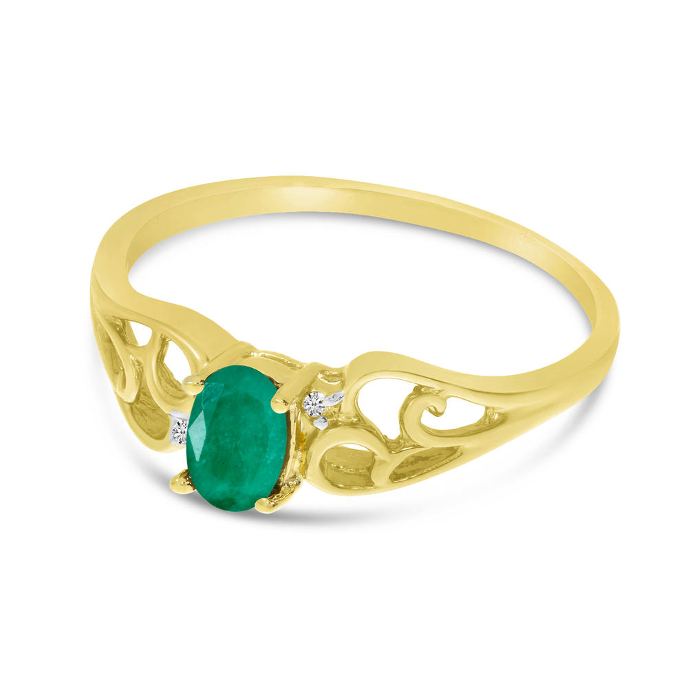 Direct-Jewelry 14k Yellow Gold Oval Emerald And Diamond Ring