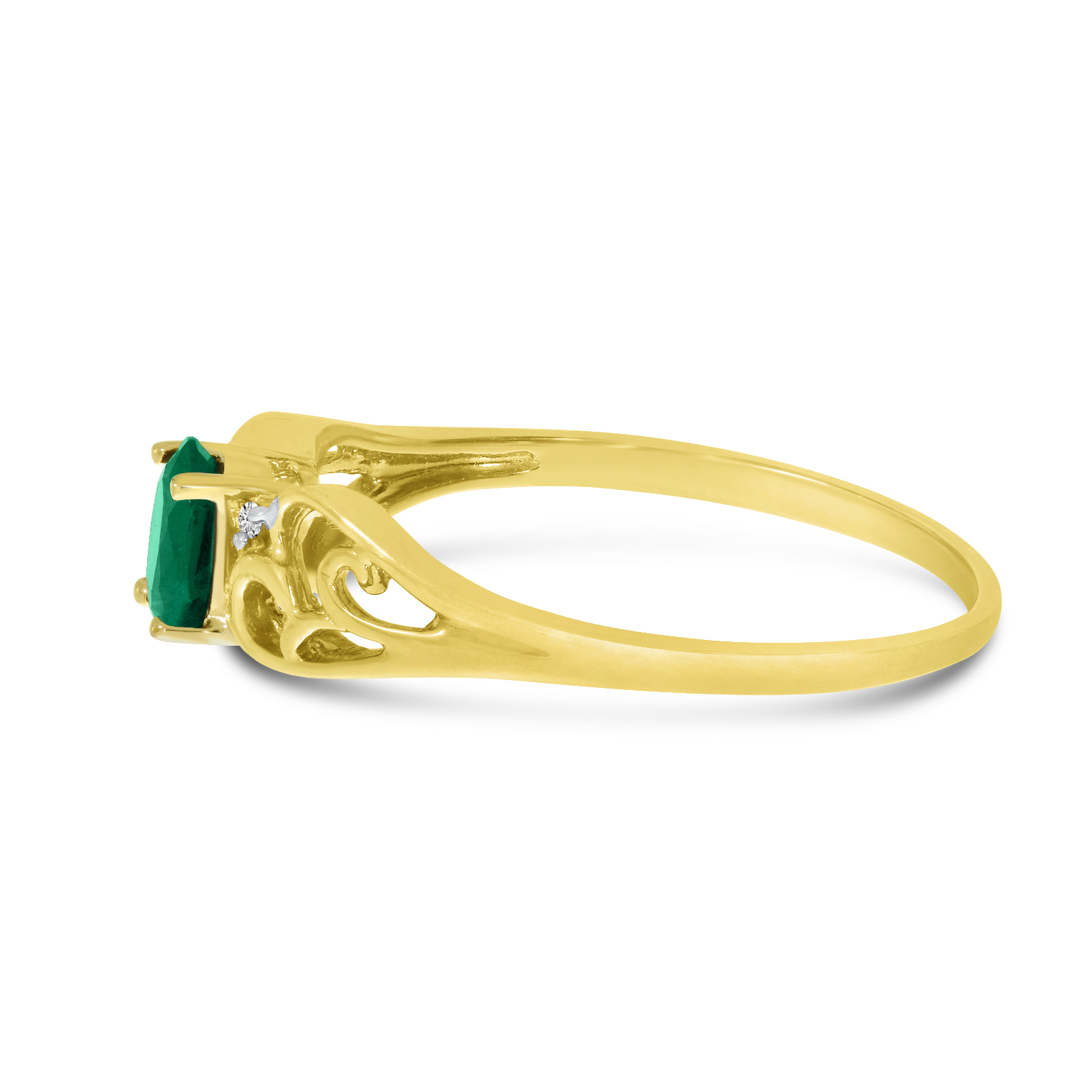 Direct-Jewelry 14k Yellow Gold Oval Emerald And Diamond Ring