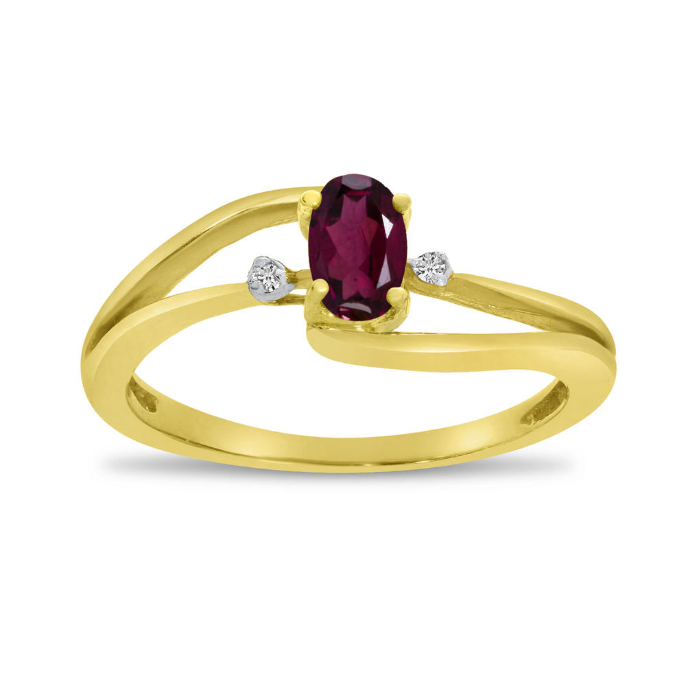 DIRECT-JEWELRY DON'T FORGET THE DASH 14k Yellow Gold Oval Rhodolite Garnet And Diamond Wave Ring