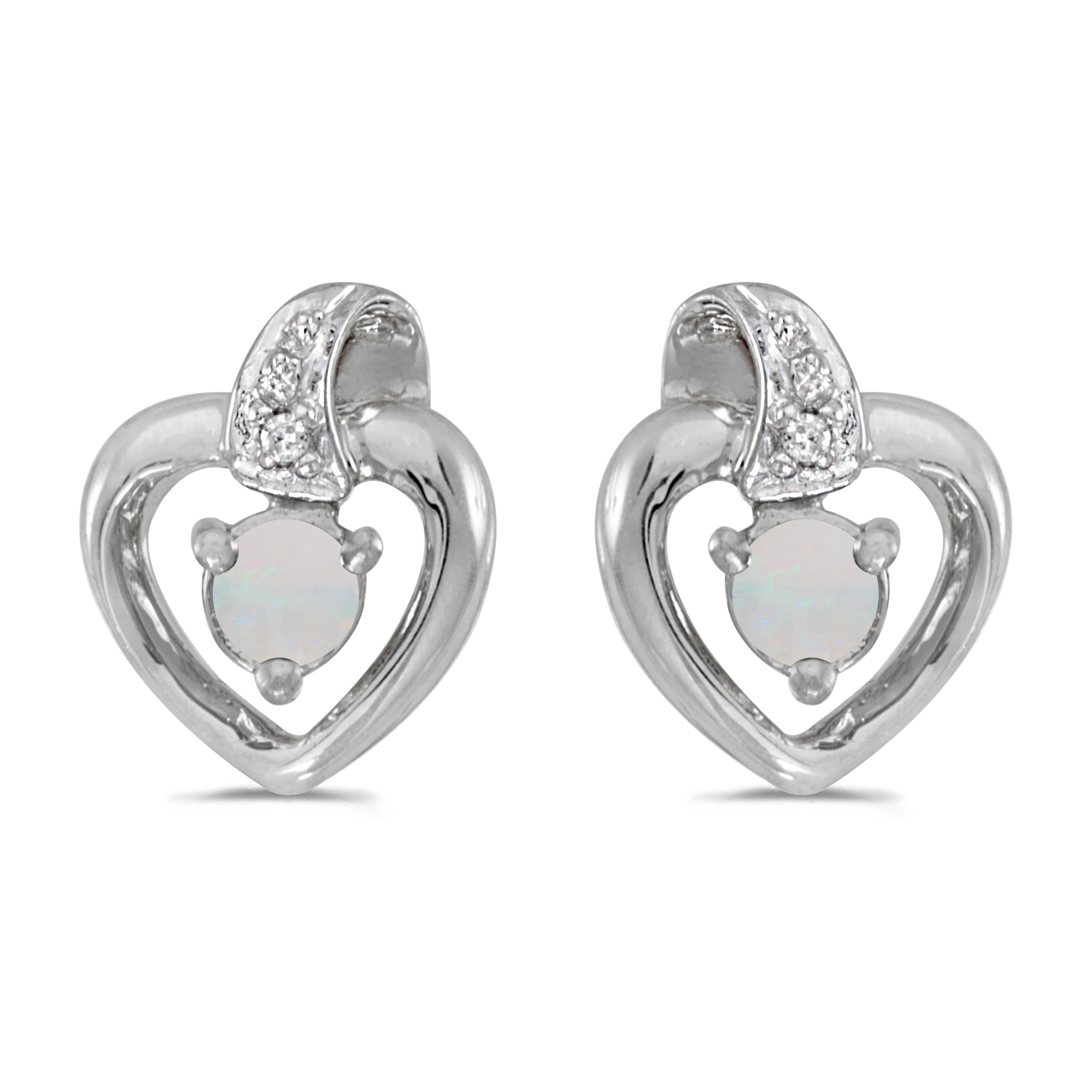 DIRECT-JEWELRY DON'T FORGET THE DASH 14k White Gold Round Opal And Diamond Heart Earrings
