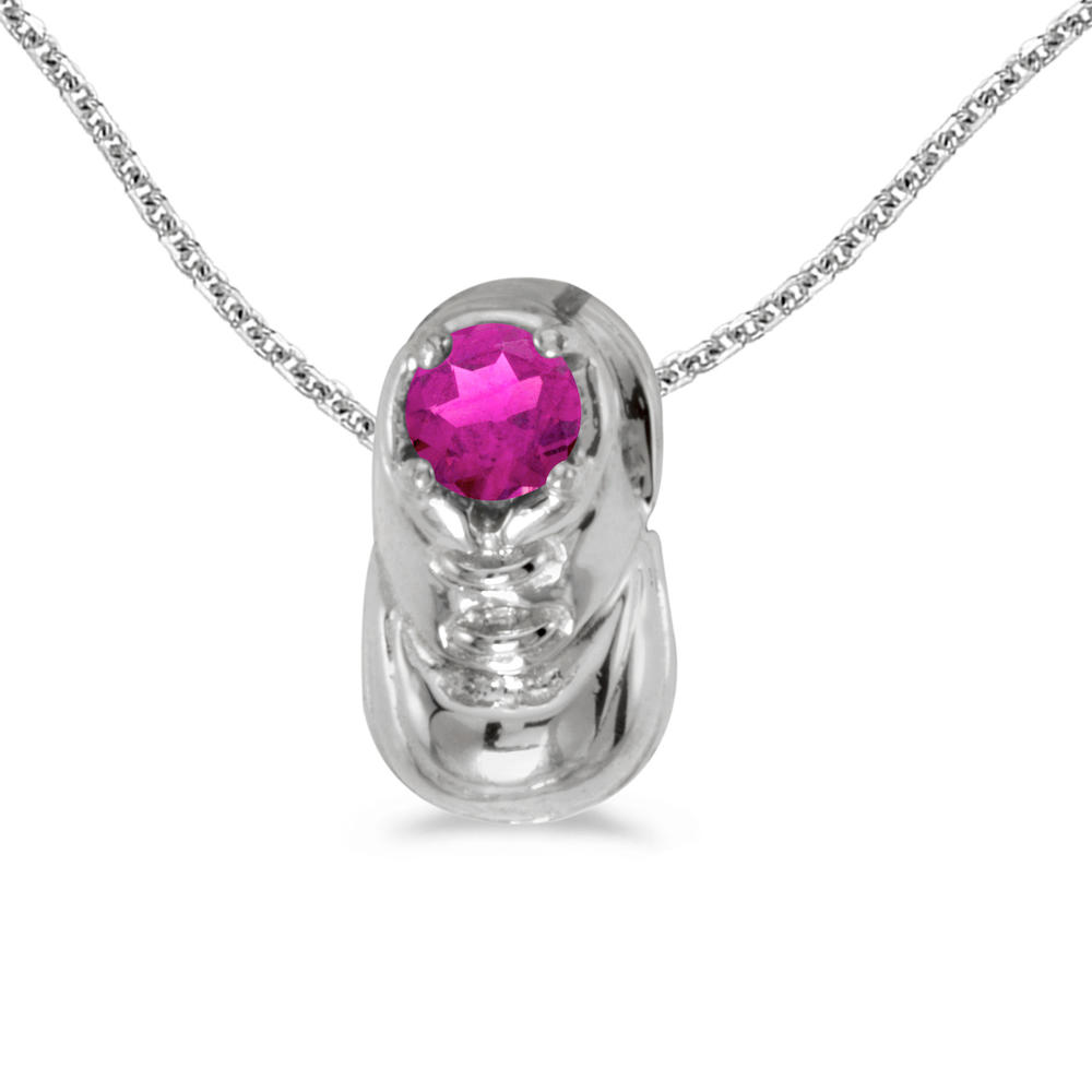 DIRECT-JEWELRY DON'T FORGET THE DASH 10k White Gold Round Pink Topaz Baby Bootie Pendant with 18" Chain