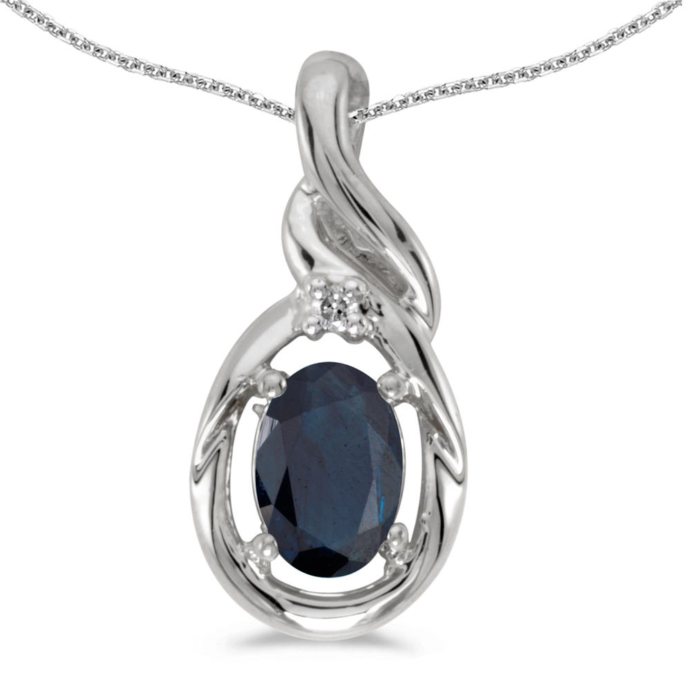 DIRECT-JEWELRY DON'T FORGET THE DASH 14k White Gold Oval Sapphire And Diamond Pendant with 18" Chain