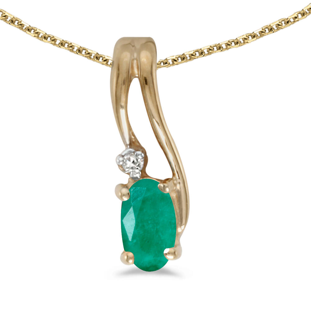 DIRECT-JEWELRY DON'T FORGET THE DASH 14k Yellow Gold Oval Emerald And Diamond Wave Pendant with 18" Chain
