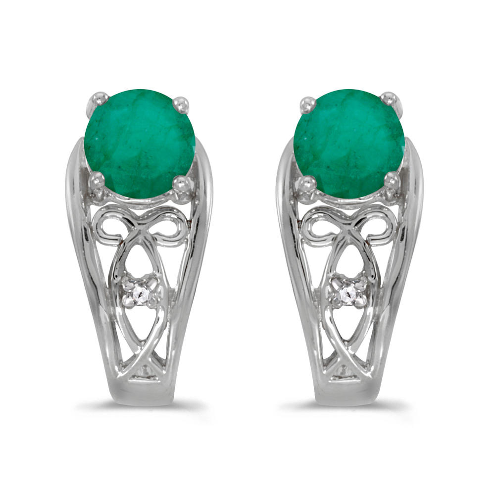DIRECT-JEWELRY DON'T FORGET THE DASH 14k White Gold Round Emerald And Diamond Earrings