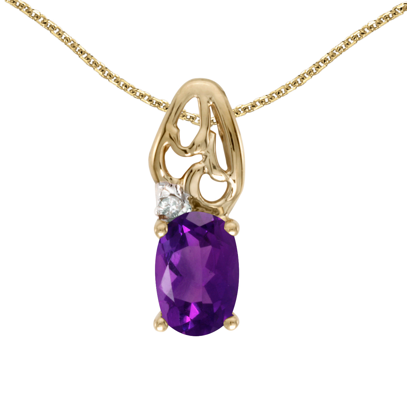 DIRECT-JEWELRY DON'T FORGET THE DASH 14k Yellow Gold Oval Amethyst And Diamond Pendant with 18" Chain