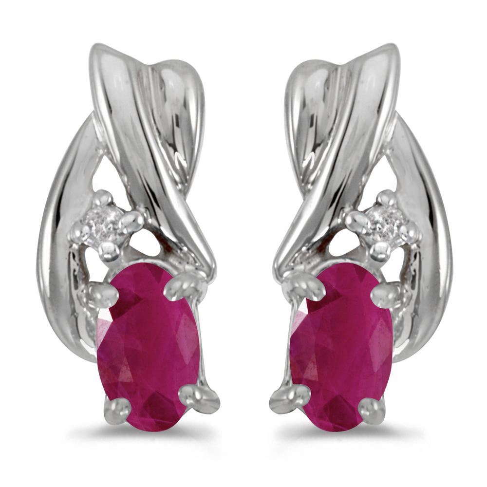 DIRECT-JEWELRY DON'T FORGET THE DASH 14k White Gold Oval Ruby And Diamond Earrings