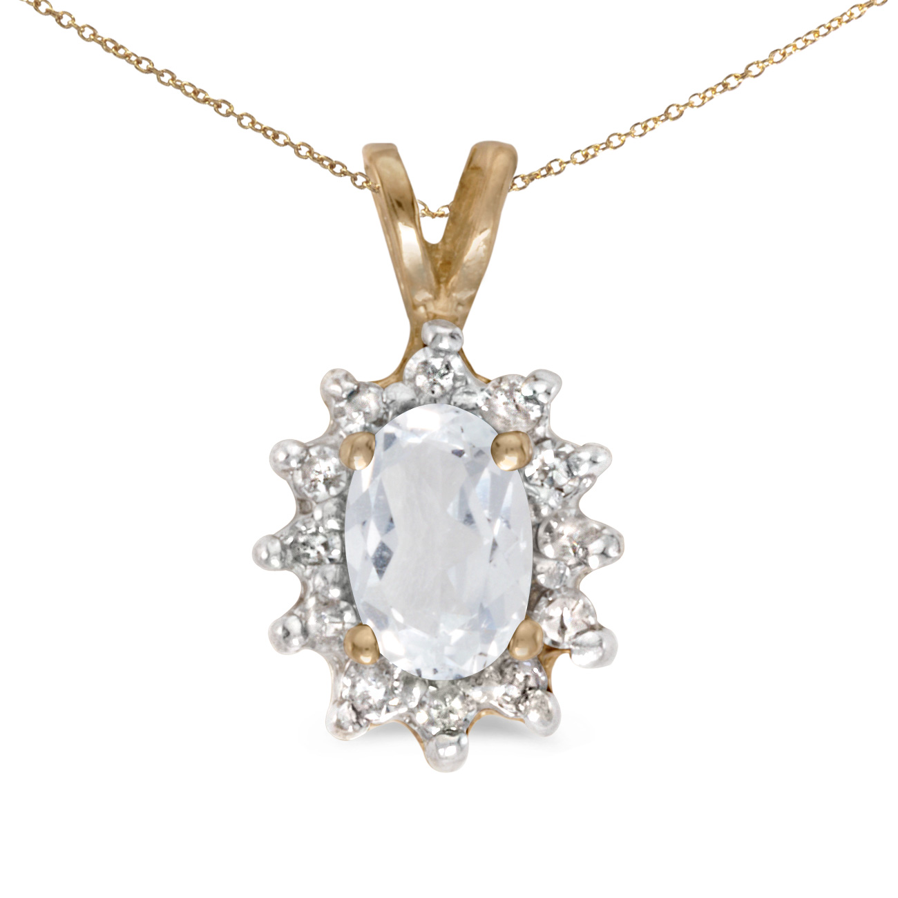 DIRECT-JEWELRY DON'T FORGET THE DASH 14k Yellow Gold Oval White Topaz And Diamond Pendant with 18" Chain