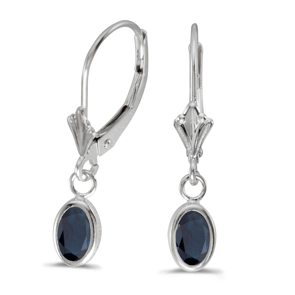 DIRECT-JEWELRY DON'T FORGET THE DASH 14k White Gold Oval 6x4 mm Sapphire Bezel Lever-back Earrings
