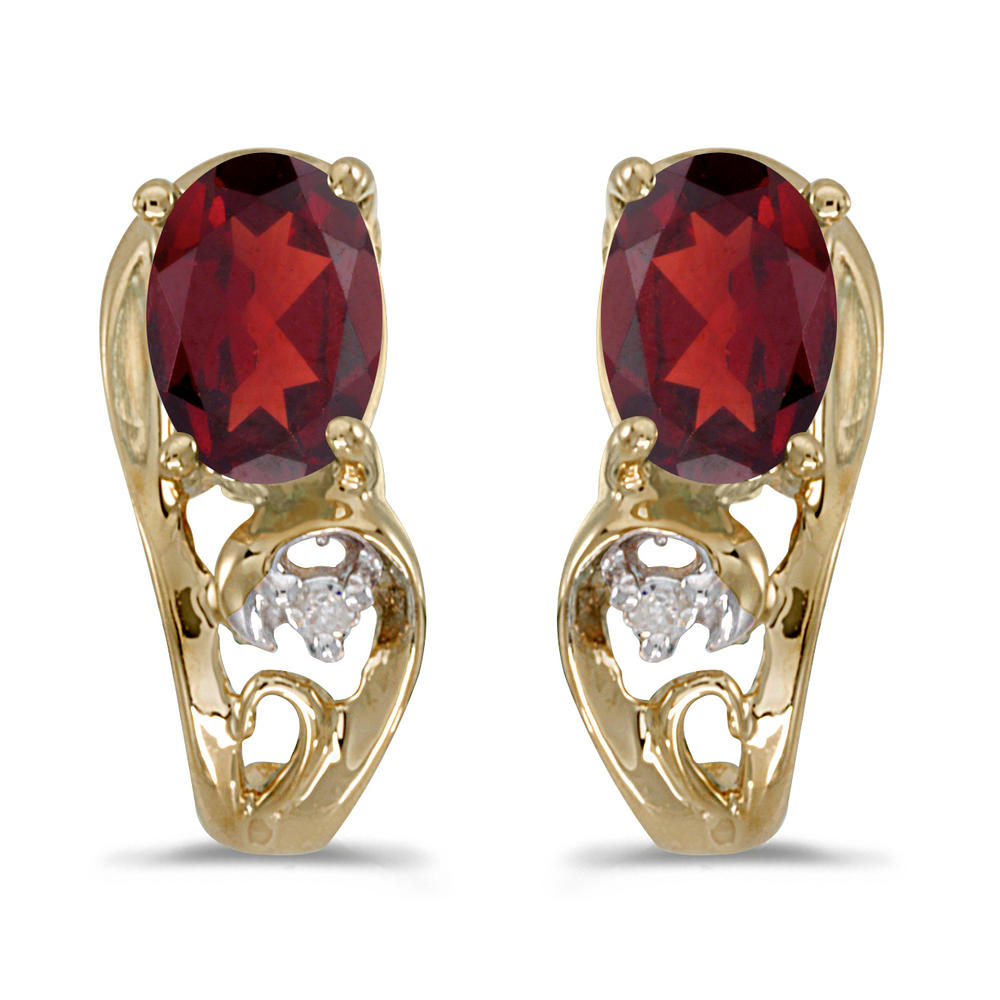 DIRECT-JEWELRY DON'T FORGET THE DASH 14k Yellow Gold Oval Garnet And Diamond Earrings