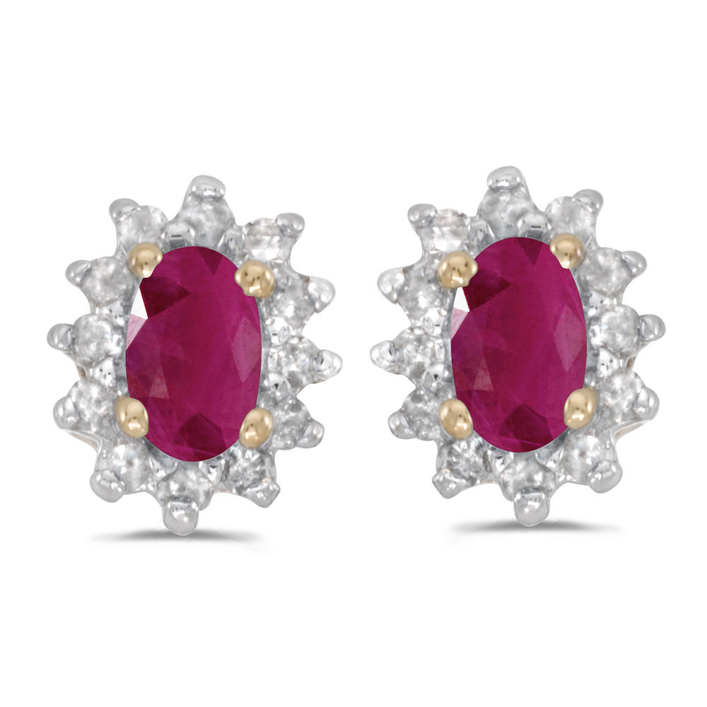 DIRECT-JEWELRY DON'T FORGET THE DASH 14k Yellow Gold Oval Ruby And Diamond Earrings