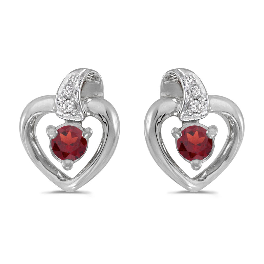 DIRECT-JEWELRY DON'T FORGET THE DASH 14k White Gold Round Garnet And Diamond Heart Earrings