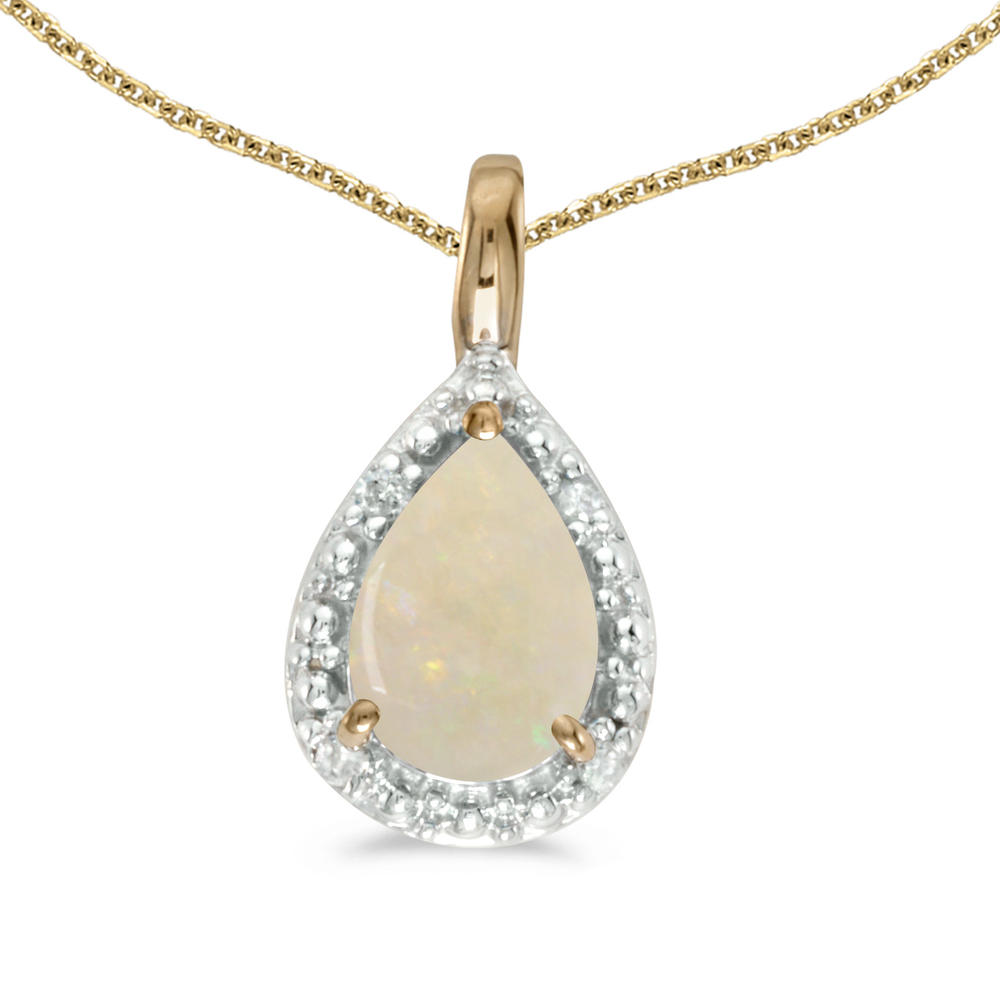 DIRECT-JEWELRY DON'T FORGET THE DASH 14k Yellow Gold Pear Opal Pendant with 18" Chain