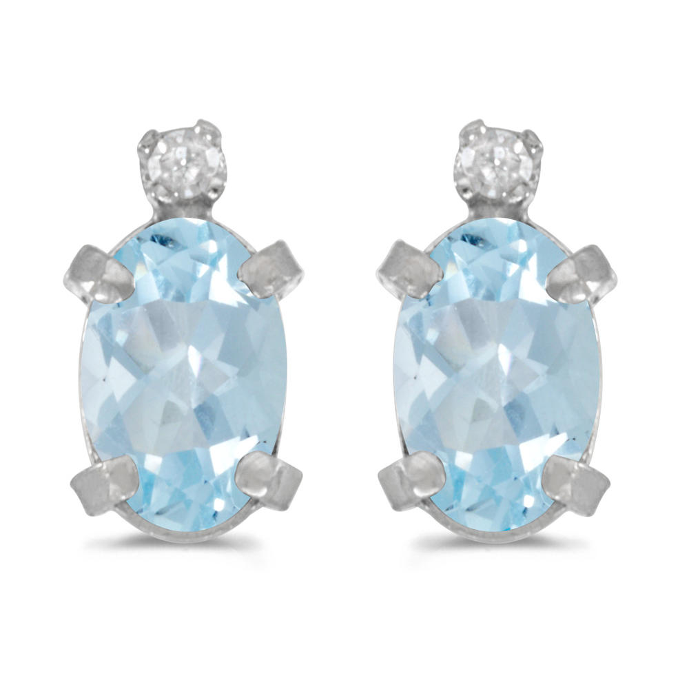 DIRECT-JEWELRY DON'T FORGET THE DASH 14k White Gold Oval Aquamarine And Diamond Earrings