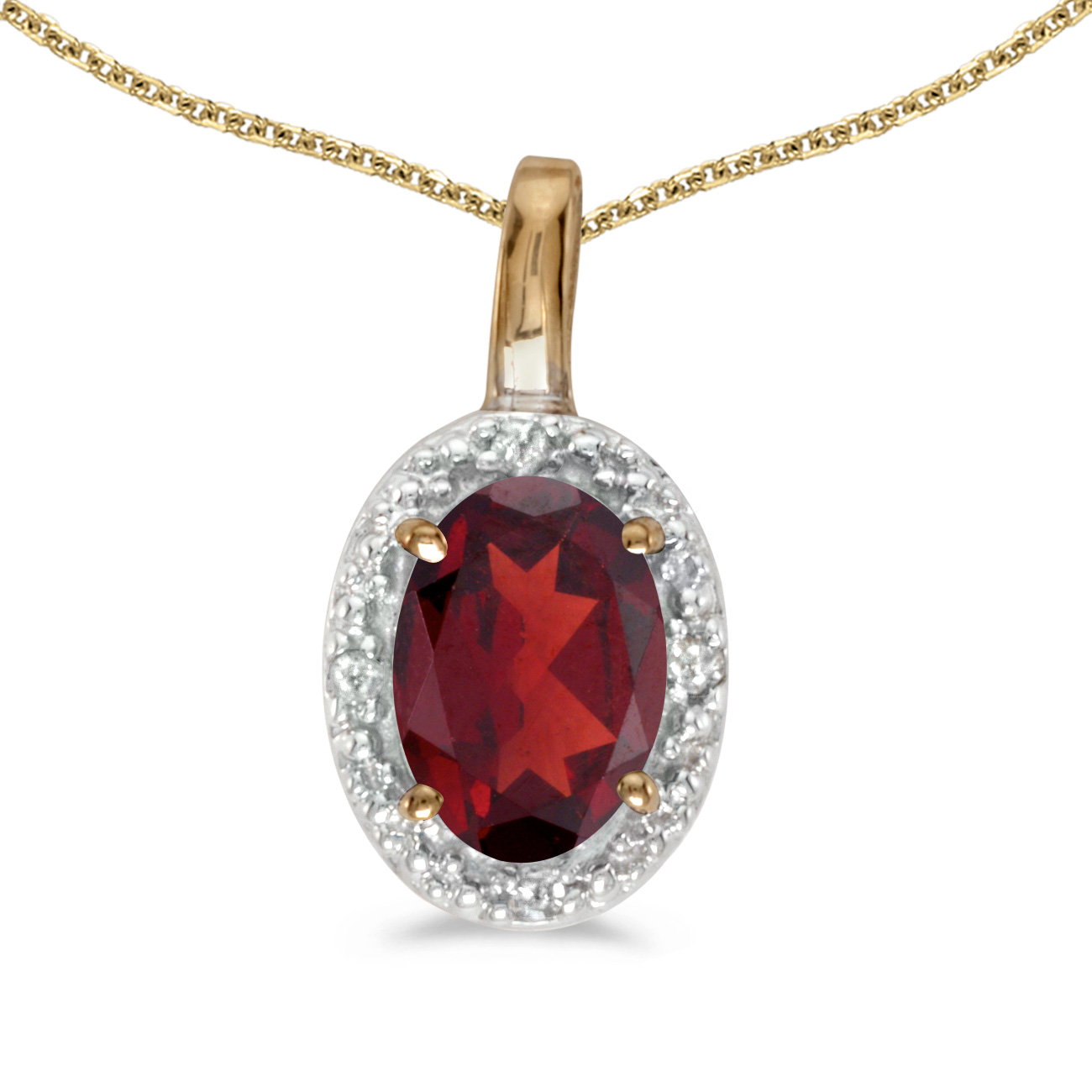 DIRECT-JEWELRY DON'T FORGET THE DASH 14k Yellow Gold Oval Garnet And Diamond Pendant with 18" Chain