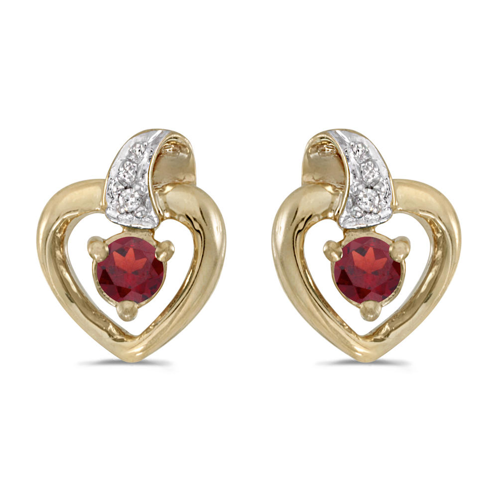 DIRECT-JEWELRY DON'T FORGET THE DASH 14k Yellow Gold Round Garnet And Diamond Heart Earrings